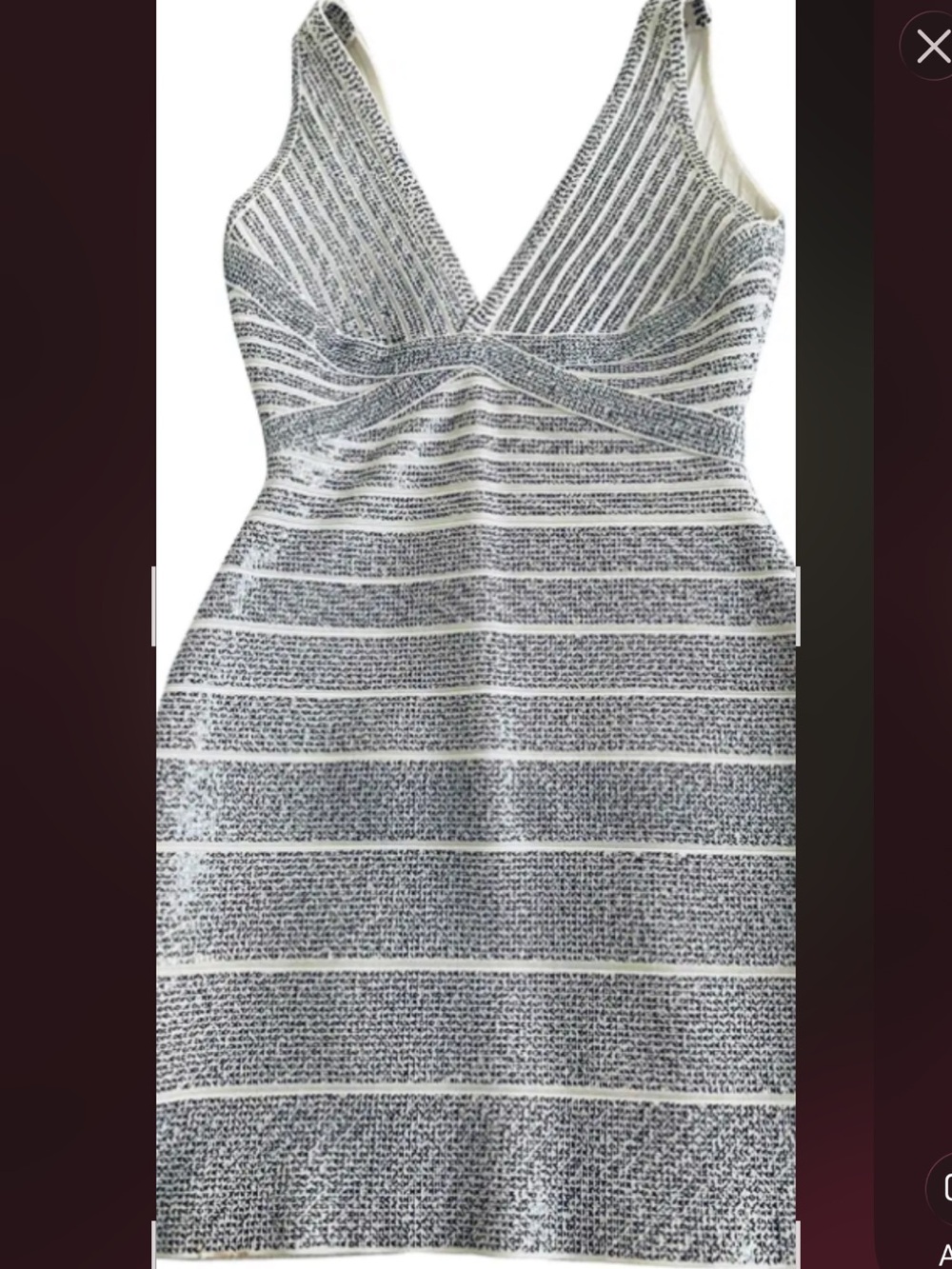 Herve Leger White and Gray Striped V-Neck Mini Dress beautiful